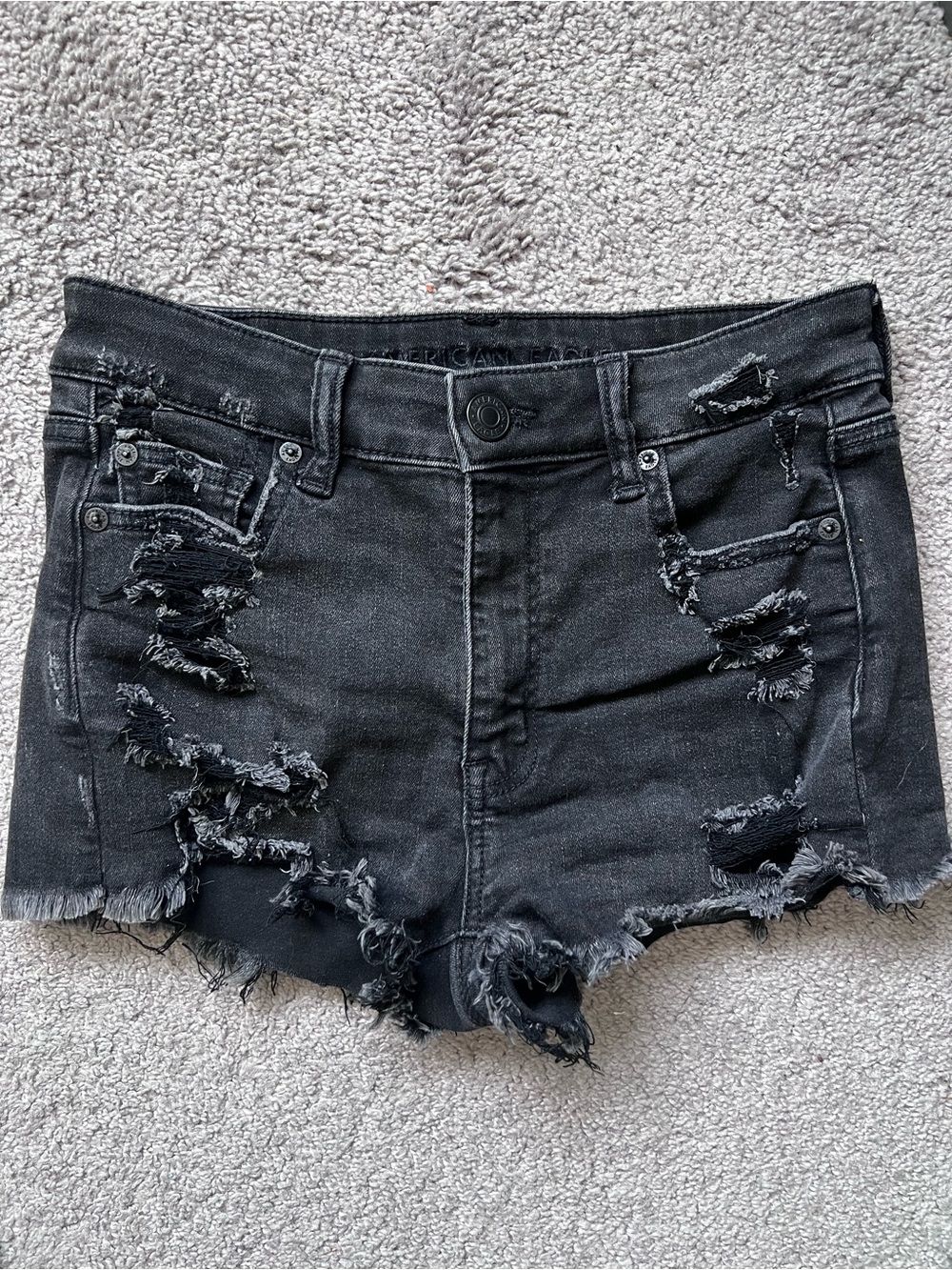 American Eagle Distressed Black Denim Shorts Size 4